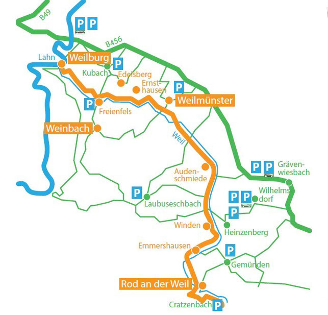 autofreiesweiltal Streckenplan des WeiltalSonntag zwischen Weilrod und Weilburg