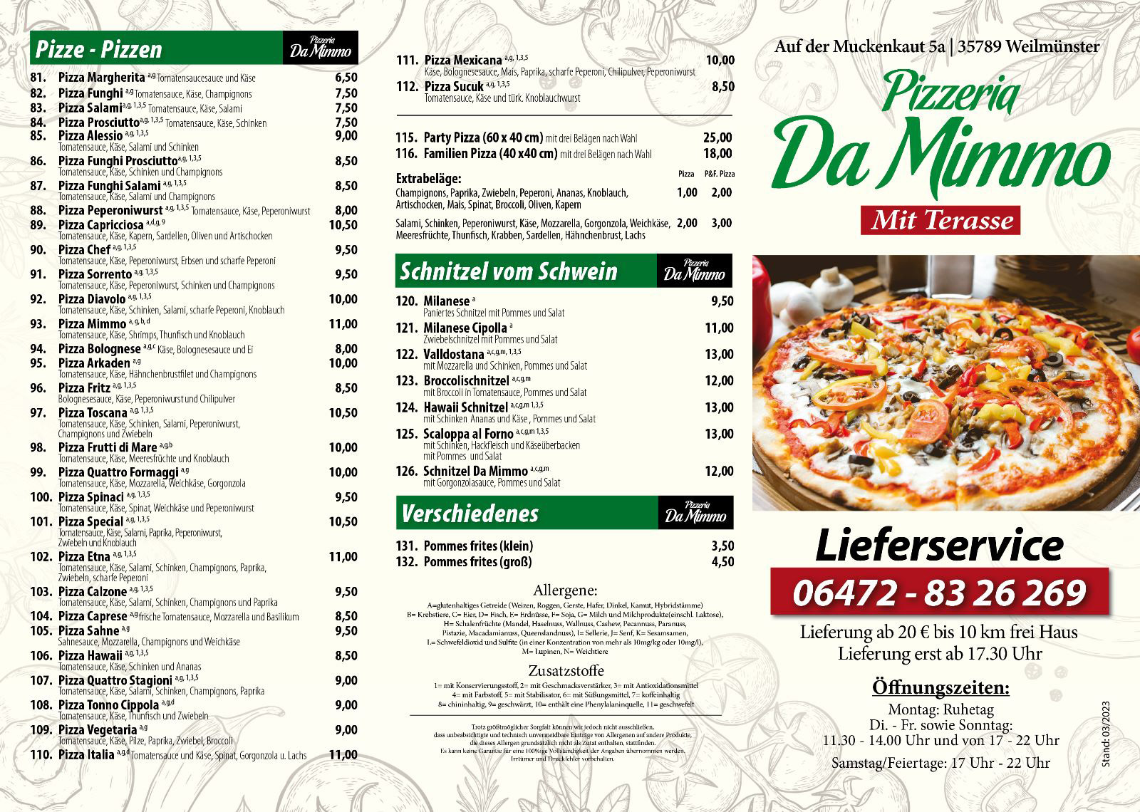 wlmAktiv DaMimmo Pizzeria und Lieferservice Karte Aussenseite Stand 03/2023