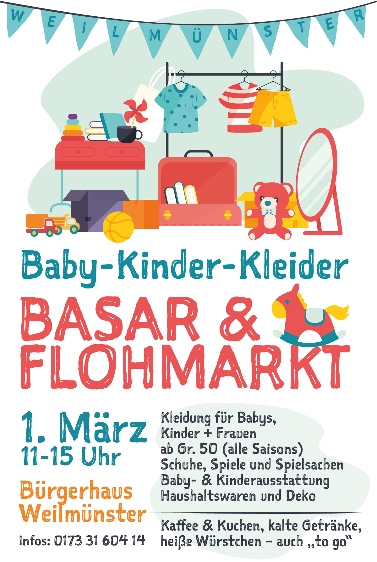 Plakat zum Basar und Flohmarkt des MeetingPoint am 1. März 2025